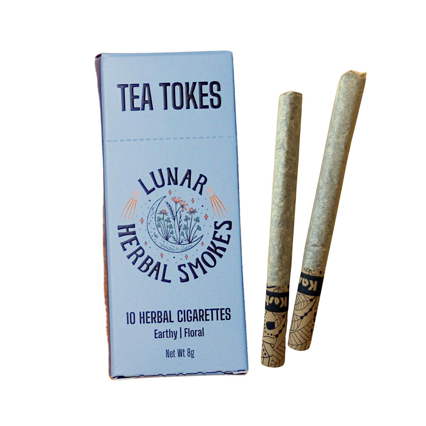 'Lunar' herbal cigarettes box with two slim herbal cigarettes