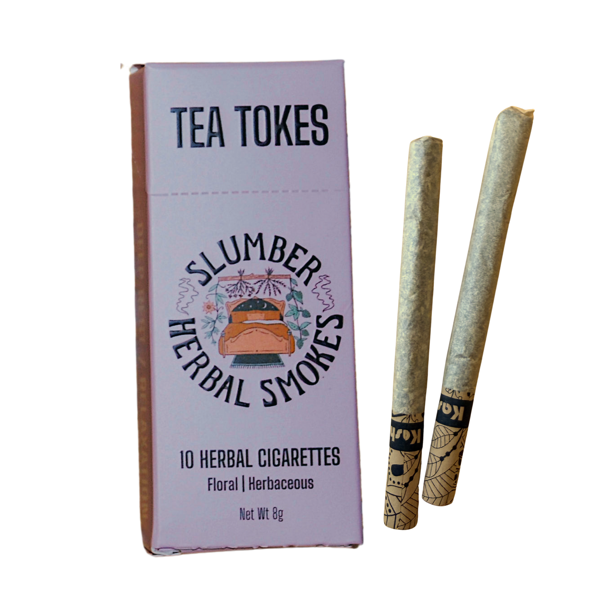 'Slumber' herbal cigarettes box with two slim herbal cigarettes