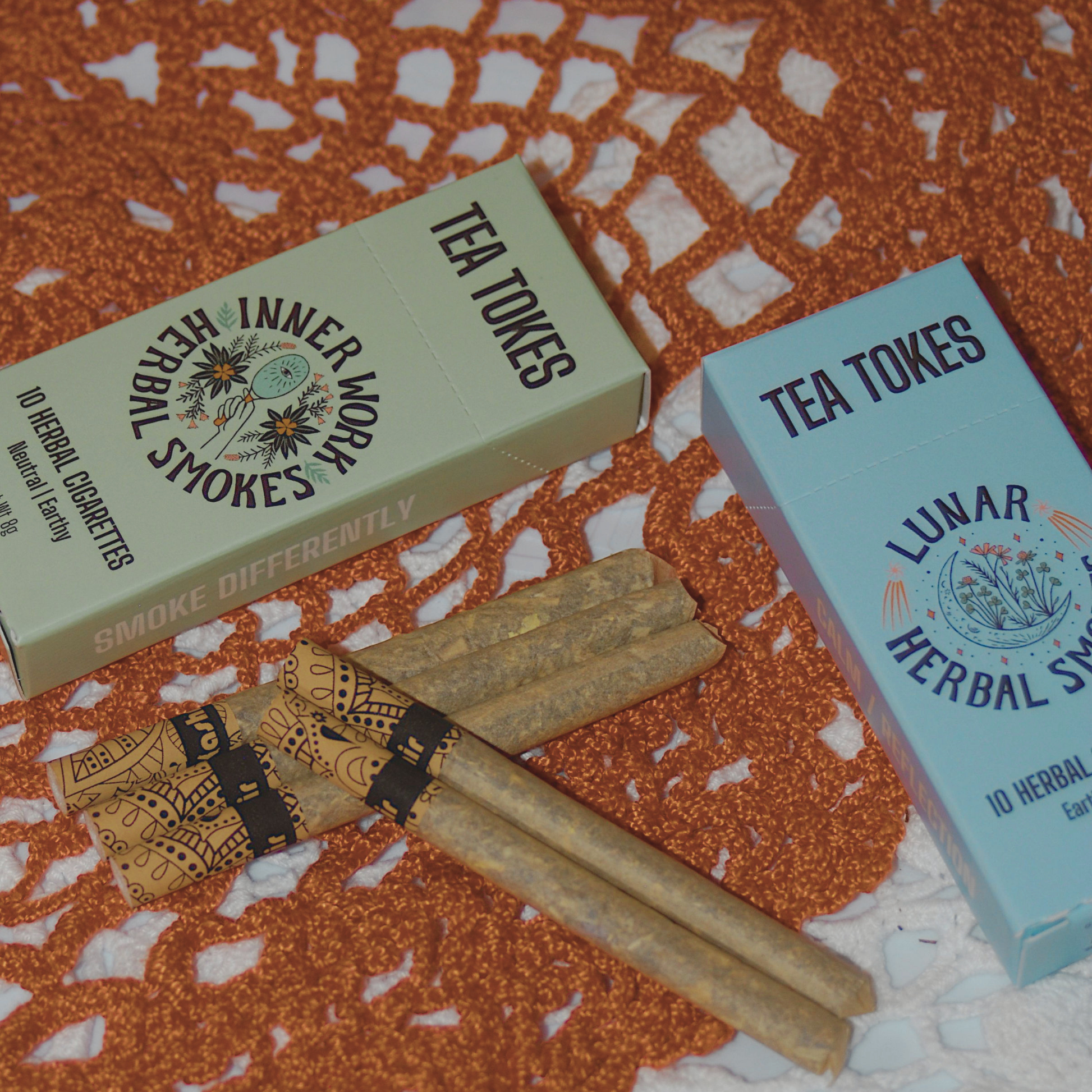 Inner Work and Lunar herbal cigarette boxes with pre-rolls
